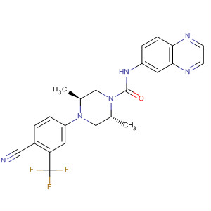 648423-20-5  1-Piperazinecarboxamide,4-[4-cyano-3-(trifluoromethyl)phenyl]-2,5-dimethyl-N-6-quinoxalinyl-,(2R,5S)-