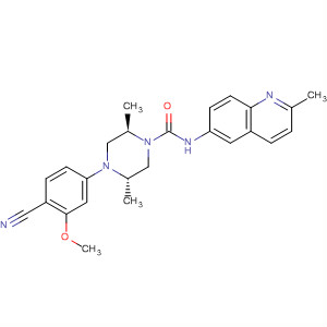 648423-41-0  1-Piperazinecarboxamide,4-(4-cyano-3-methoxyphenyl)-2,5-dimethyl-N-(2-methyl-6-quinolinyl)-,(2R,5S)-