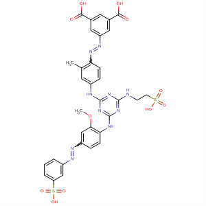 648437-08-5  1,3-Benzenedicarboxylic acid,5-[[4-[[4-[[2-methoxy-4-[(3-sulfophenyl)azo]phenyl]amino]-6-[(2-sulfoethyl)amino]-1,3,5-triazin-2-yl]amino]-2-methylphenyl]azo]-
