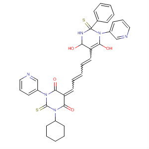 649547-66-0  4,6(1H,5H)-Pyrimidinedione,dihydro-1-phenyl-3-(3-pyridinyl)-5-[5-[1,2,3,4-tetrahydro-6-hydroxy-4-oxo-3-phenyl-1-(3-pyridinyl)-2-thioxo-5-pyrimidinyl]-2,4-pentadienylidene]-2-thioxo-