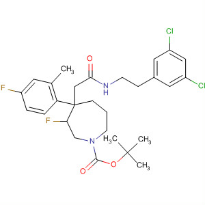 644982-18-3  1H-Azepine-1-carboxylic acid,4-[2-[[(3,5-dichlorophenyl)methyl]methylamino]-2-oxoethyl]-3-fluoro-4-(4-fluoro-2-methylphenyl)hexahydro-, 1,1-dimethylethyl ester