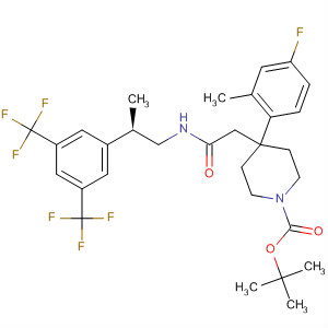 644982-41-2  1-Piperidinecarboxylic acid,4-[2-[[(1R)-1-[3,5-bis(trifluoromethyl)phenyl]ethyl]methylamino]-2-oxoethyl]-4-(4-fluoro-2-methylphenyl)-, 1,1-dimethylethyl ester