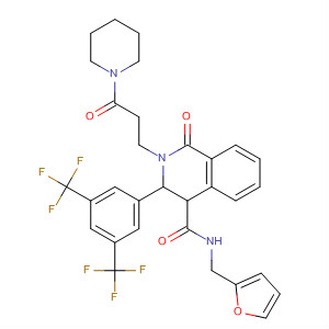 646027-34-1  4-Isoquinolinecarboxamide,3-[3,5-bis(trifluoromethyl)phenyl]-N-(2-furanylmethyl)-1,2,3,4-tetrahydro-1-oxo-2-[3-oxo-3-(1-piperidinyl)propyl]-