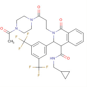 646027-72-7  4-Isoquinolinecarboxamide,2-[3-(4-acetyl-1-piperazinyl)-3-oxopropyl]-3-[3,5-bis(trifluoromethyl)phenyl]-N-(cyclopropylmethyl)-1,2,3,4-tetrahydro-1-oxo-