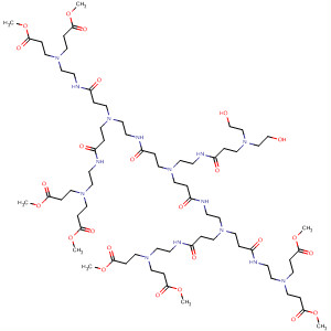 646041-99-8  4,7,11,14,18,22,25,29,32-Nonaazapentatriacontanedioic acid,18-[2-[[3-[bis(2-hydroxyethyl)amino]-1-oxopropyl]amino]ethyl]-11,25-bis[3-[[2-[bis(3-methoxy-3-oxopropyl)amino]ethyl]amino]-3-oxopropyl]-4,32-bis(3-methoxy-3-oxopropyl)-8,15,21,28-tetraoxo-, dimet