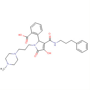 646045-97-8  Benzoic acid,2-[2,5-dihydro-4-hydroxy-1-[3-(4-methyl-1-piperazinyl)propyl]-5-oxo-3-[[(3-phenylpropyl)amino]carbonyl]-1H-pyrrol-2-yl]-