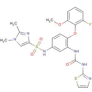 640765-54-4  1H-Imidazole-4-sulfonamide,N-[4-(2-fluoro-6-methoxyphenoxy)-3-[[(2-thiazolylamino)carbonyl]amino]phenyl]-1,2-dimethyl-