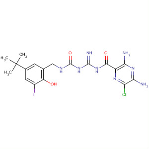 64077-96-9  Pyrazinecarboxamide,3,5-diamino-6-chloro-N-[[[[[[5-(1,1-dimethylethyl)-2-hydroxy-3-iodophenyl]methyl]amino]carbonyl]amino]iminomethyl]-