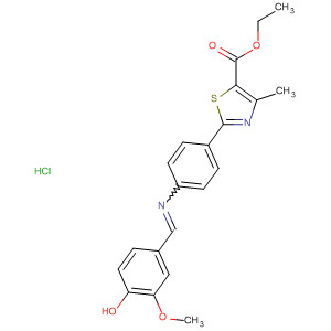 64209-85-4  5-Thiazolecarboxylic acid,2-[4-[[(4-hydroxy-3-methoxyphenyl)methylene]amino]phenyl]-4-methyl-,ethyl ester, monohydrochloride