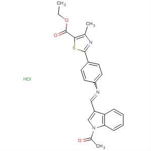 64210-14-6  5-Thiazolecarboxylic acid,2-[4-[[(1-acetyl-1H-indol-3-yl)methylene]amino]phenyl]-4-methyl-, ethylester, monohydrochloride