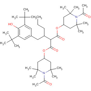 63843-94-7  Propanedioic acid,[[3,5-bis(1,1-dimethylethyl)-4-hydroxyphenyl]methyl]butyl-,bis(1-acetyl-2,2,6,6-tetramethyl-4-piperidinyl) ester