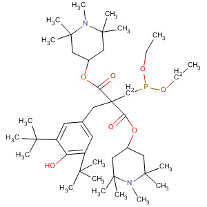 63843-97-0  Propanedioic acid,[[3,5-bis(1,1-dimethylethyl)-4-hydroxyphenyl]methyl][(diethoxyphosphinyl)methyl]-, bis(1,2,2,6,6-pentamethyl-4-piperidinyl) ester