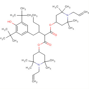 63844-14-4  Propanedioic acid,[[3,5-bis(1,1-dimethylethyl)-4-hydroxyphenyl]methyl]butyl-,bis[2,2,6,6-tetramethyl-1-(2-propenyl)-4-piperidinyl] ester