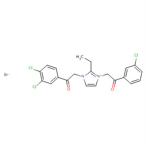 630404-13-6  1H-Imidazolium,1-[2-(3-chlorophenyl)-2-oxoethyl]-3-[2-(3,4-dichlorophenyl)-2-oxoethyl]-2-ethyl-, bromide