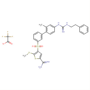 631907-78-3  2-Thiophenecarboximidamide,4-[[4'-[[imino[(2-phenylethyl)amino]methyl]amino]-2'-methyl[1,1'-biphenyl]-3-yl]sulfonyl]-5-(methylthio)-, trifluoroacetate