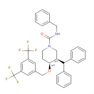 632345-56-3  1-Piperidinecarboxamide,4-[[3,5-bis(trifluoromethyl)phenyl]methoxy]-3-(diphenylmethyl)-N-(phenylmethyl)-, (3R,4S)-rel-