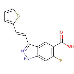 633323-98-5  1H-Indazole-5-carboxylic acid, 6-fluoro-3-[(1E)-2-(2-thienyl)ethenyl]-