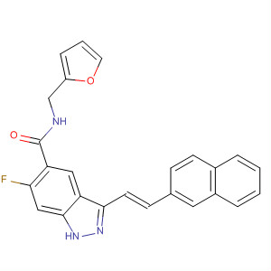 633324-11-5  1H-Indazole-5-carboxamide,6-fluoro-N-(2-furanylmethyl)-3-[(1E)-2-(2-naphthalenyl)ethenyl]-