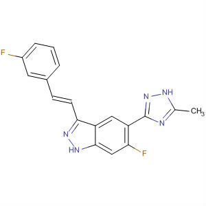 633325-25-4  1H-Indazole,6-fluoro-3-[(1E)-2-(3-fluorophenyl)ethenyl]-5-(5-methyl-1H-1,2,4-triazol-3-yl)-