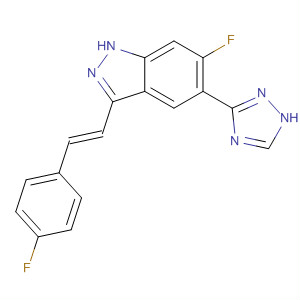 633326-06-4  1H-Indazole,6-fluoro-3-[(1E)-2-(4-fluorophenyl)ethenyl]-5-(1H-1,2,4-triazol-3-yl)-
