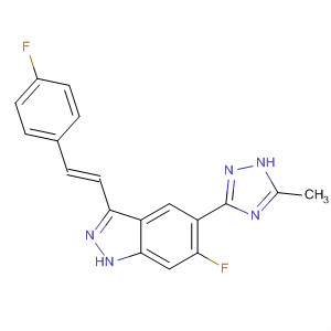 633326-08-6  1H-Indazole,6-fluoro-3-[(1E)-2-(4-fluorophenyl)ethenyl]-5-(5-methyl-1H-1,2,4-triazol-3-yl)-