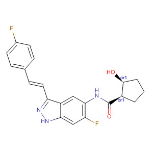 633329-36-9  Cyclopentanecarboxamide,N-[6-fluoro-3-[(1E)-2-(4-fluorophenyl)ethenyl]-1H-indazol-5-yl]-2-hydroxy-, (1R,2S)-rel-