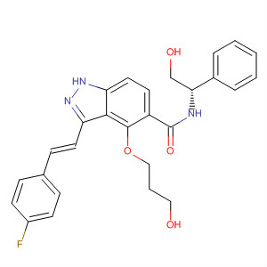 633330-18-4  1H-Indazole-5-carboxamide,3-[(1E)-2-(4-fluorophenyl)ethenyl]-N-[(1S)-2-hydroxy-1-phenylethyl]-4-(3-hydroxypropoxy)-