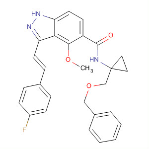 633330-32-2  1H-Indazole-5-carboxamide,3-[(1E)-2-(4-fluorophenyl)ethenyl]-4-methoxy-N-[1-[(phenylmethoxy)methyl]cyclopropyl]-