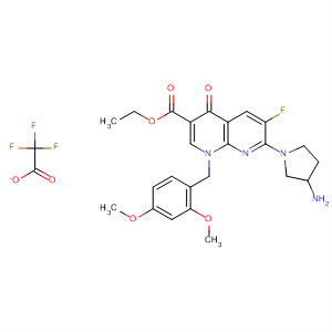 635306-44-4  1,8-Naphthyridine-3-carboxylic acid,7-(3-amino-1-pyrrolidinyl)-1-[(2,4-dimethoxyphenyl)methyl]-6-fluoro-1,4-dihydro-4-oxo-, ethyl ester, mono(trifluoroacetate)