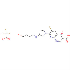 635307-76-5  1,8-Naphthyridine-3-carboxylic acid,6-fluoro-1,4-dihydro-7-[3-[(4-hydroxybutyl)amino]-1-pyrrolidinyl]-4-oxo-,mono(trifluoroacetate) (salt)