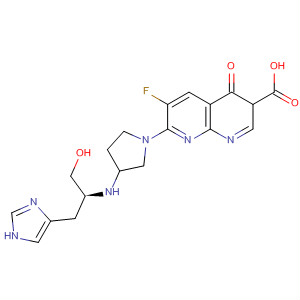 635307-84-5  1,8-Naphthyridine-3-carboxylic acid,6-fluoro-1,4-dihydro-7-[3-[[(1S)-2-hydroxy-1-(1H-imidazol-4-ylmethyl)ethyl]amino]-1-pyrrolidinyl]-4-oxo-