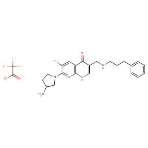 635308-20-2  1,8-Naphthyridin-4(1H)-one,7-(3-amino-1-pyrrolidinyl)-6-fluoro-3-[[(3-phenylpropyl)amino]methyl]-,mono(trifluoroacetate)