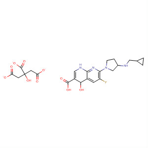 635308-41-7  1,8-Naphthyridine-3-carboxylic acid,7-[3-[(cyclopropylmethyl)amino]-1-pyrrolidinyl]-6-fluoro-1,4-dihydro-4-oxo-, 2-hydroxy-1,2,3-propanetricarboxylate (1:1)
