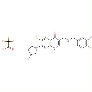 635308-48-4  1,8-Naphthyridin-4(1H)-one,7-(3-amino-1-pyrrolidinyl)-3-[[[(3,4-difluorophenyl)methyl]amino]methyl]-6-fluoro-, mono(trifluoroacetate)