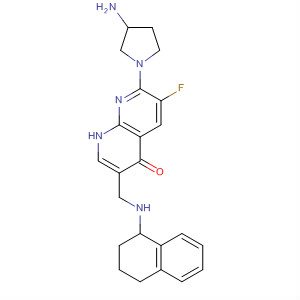 635308-89-3  1,8-Naphthyridin-4(1H)-one,7-(3-amino-1-pyrrolidinyl)-6-fluoro-3-[[(1,2,3,4-tetrahydro-1-naphthalenyl)amino]methyl]-