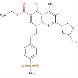 635308-91-7  1,8-Naphthyridine-3-carboxylic acid,7-(3-amino-1-pyrrolidinyl)-1-[2-[4-(aminosulfonyl)phenyl]ethyl]-6-fluoro-1,4-dihydro-5-methyl-4-oxo-, ethyl ester