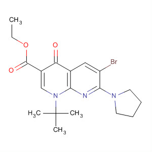 635309-50-1  1,8-Naphthyridine-3-carboxylic acid,6-bromo-1-(1,1-dimethylethyl)-1,4-dihydro-4-oxo-7-(1-pyrrolidinyl)-, ethylester 635309-50-1  1,8-Naphthyridine-3-carboxylic acid,6-bromo-1-(1,1-dimethylethyl)-1,4-dihydro-4-oxo-7-(1-pyrrolidinyl)-, ethylester