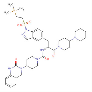 635709-99-8  1-Piperidinecarboxamide,N-[(1R)-2-[1,4'-bipiperidin]-1'-yl-2-oxo-1-[[1-[[2-(trimethylsilyl)ethyl]sulfonyl]-1H-indazol-5-yl]methyl]ethyl]-4-(1,4-dihydro-2-oxo-3(2H)-quinazolinyl)-