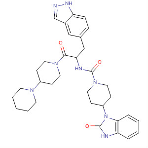 635710-10-0  1-Piperidinecarboxamide,N-[2-[1,4'-bipiperidin]-1'-yl-1-(1H-indazol-5-ylmethyl)-2-oxoethyl]-4-(2,3-dihydro-2-oxo-1H-benzimidazol-1-yl)-