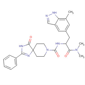 635710-61-1  1,3,8-Triazaspiro[4.5]dec-1-ene-8-carboxamide,N-[2-(dimethylamino)-1-[(7-methyl-1H-indazol-5-yl)methyl]-2-oxoethyl]-4-oxo-2-phenyl-