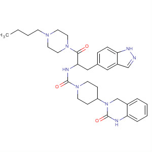 635710-67-7  1-Piperidinecarboxamide,N-[2-(4-butyl-1-piperazinyl)-1-(1H-indazol-5-ylmethyl)-2-oxoethyl]-4-(1,4-dihydro-2-oxo-3(2H)-quinazolinyl)-