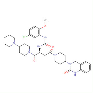 635712-25-3  1,4'-Bipiperidine,1'-[(2S)-2-[[[(5-chloro-2-methoxyphenyl)amino]carbonyl]amino]-4-[4-(1,4-dihydro-2-oxo-3(2H)-quinazolinyl)-1-piperidinyl]-1,4-dioxobutyl]-