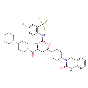 635712-26-4  1,4'-Bipiperidine,1'-[(2S)-2-[[[[4-chloro-2-(trifluoromethyl)phenyl]amino]carbonyl]amino]-4-[4-(1,4-dihydro-2-oxo-3(2H)-quinazolinyl)-1-piperidinyl]-1,4-dioxobutyl]-