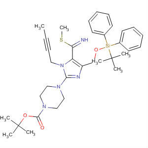 635723-48-7  1-Piperazinecarboxylic acid,4-[1-(2-butynyl)-4-[[[(1,1-dimethylethyl)diphenylsilyl]oxy]methyl]-5-[imino(methylthio)methyl]-1H-imidazol-2-yl]-, 1,1-dimethylethyl ester