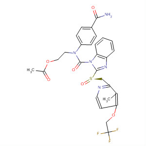 635751-84-7  1H-Benzimidazole-1-carboxamide,N-[2-(acetyloxy)ethyl]-N-[4-(aminocarbonyl)phenyl]-2-[(R)-[[3-methyl-4-(2,2,2-trifluoroethoxy)-2-pyridinyl]methyl]sulfinyl]-