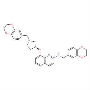 635757-38-9  2-Quinolinamine,N-[(2,3-dihydro-1,4-benzodioxin-6-yl)methyl]-8-[[(3S)-1-[(2,3-dihydro-1,4-benzodioxin-6-yl)methyl]-3-pyrrolidinyl]oxy]-