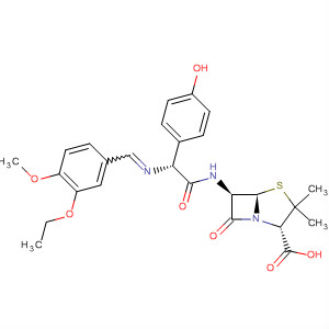 629164-74-5  4-Thia-1-azabicyclo[3.2.0]heptane-2-carboxylic acid,6-[[(2R)-[[(3-ethoxy-4-methoxyphenyl)methylene]amino](4-hydroxyphenyl)acetyl]amino]-3,3-dimethyl-7-oxo-, (2S,5R,6R)-