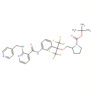 629651-46-3  1-Pyrrolidinecarboxylic acid,2-[[2,2,2-trifluoro-1-[3-[[[2-[(4-pyridinylmethyl)amino]-3-pyridinyl]carbonyl]amino]phenyl]-1-(trifluoromethyl)ethoxy]methyl]-, 1,1-dimethylethyl ester,(2S)-