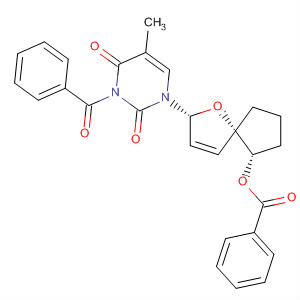 629666-14-4  2,4(1H,3H)-Pyrimidinedione,3-benzoyl-1-[(2R,5S,6S)-6-(benzoyloxy)-1-oxaspiro[4.4]non-3-en-2-yl]-5-methyl-
