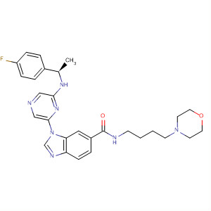 629670-14-0  1H-Benzimidazole-6-carboxamide,1-[6-[[(1R)-1-(4-fluorophenyl)ethyl]amino]pyrazinyl]-N-[4-(4-morpholinyl)butyl]-